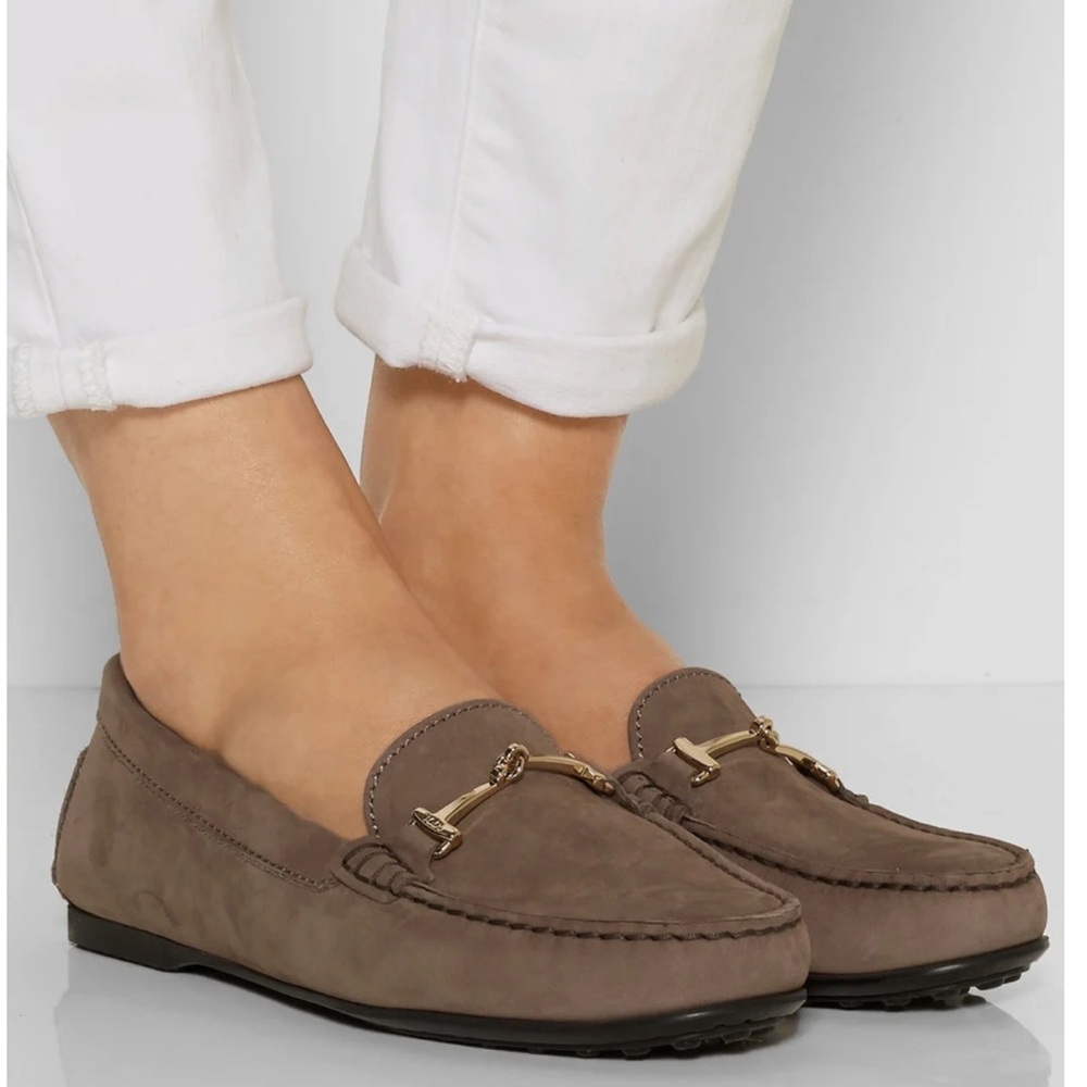 Tod's Gommino Driving Suede Moccasin Horsebit Logo Loafers Shoe Leather Flats 37